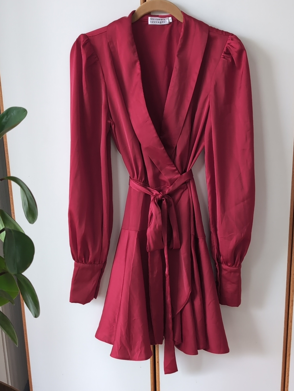 NWOT Les Coeurs Sauvages Red Silk Wrap Dress Belt V-neck S